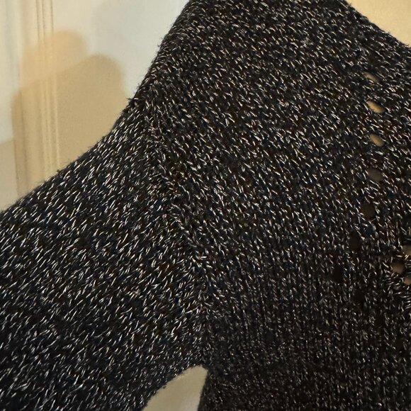 Rock & Republic Womens Mesh Tunic Sweater L Black Metallic Crochet Knit Top - Picture 5 of 9